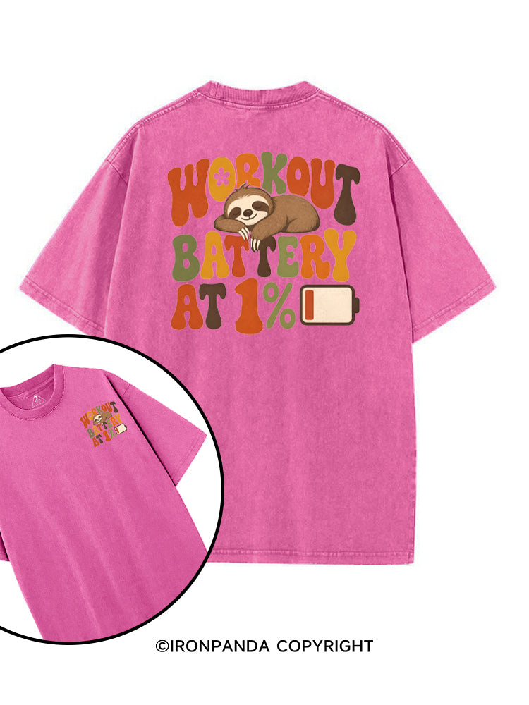 WORKOUT BATTERY AT 1% SLOTH printed Gym Shirt