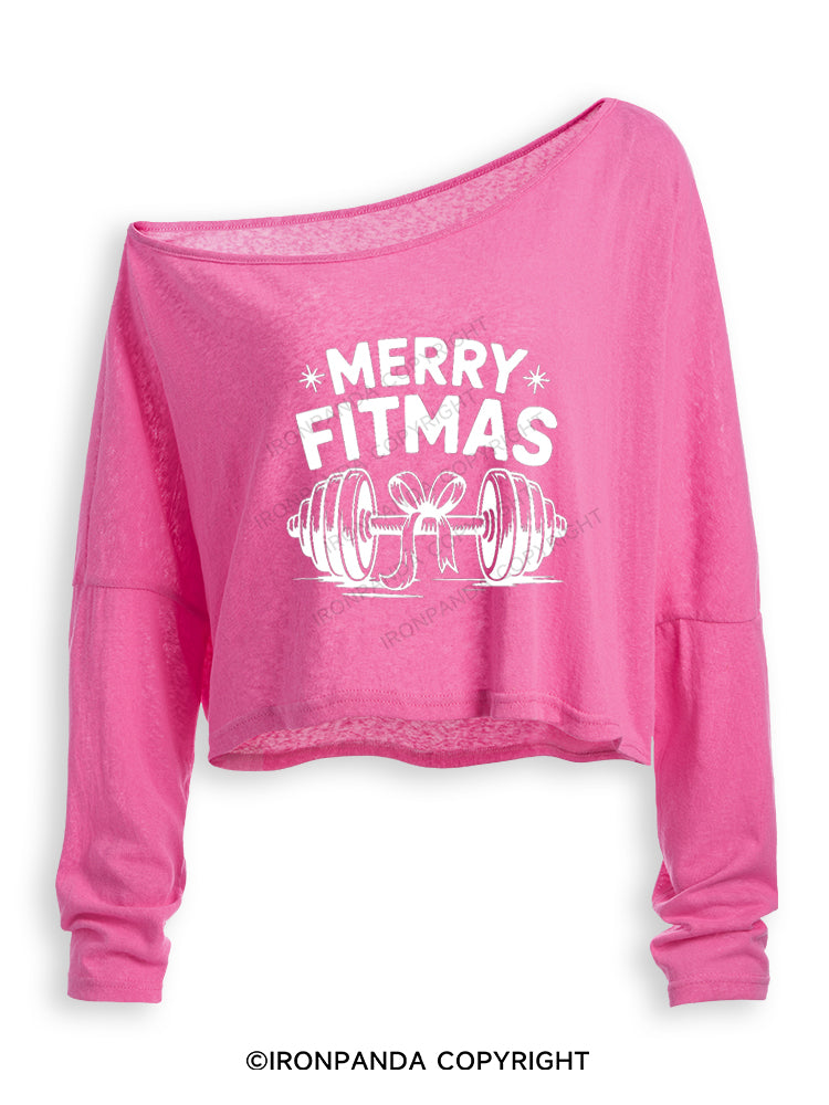MERRY FITMAS CHRISTMAS STYLE Off Shoulder Long Sleeve Crop Top