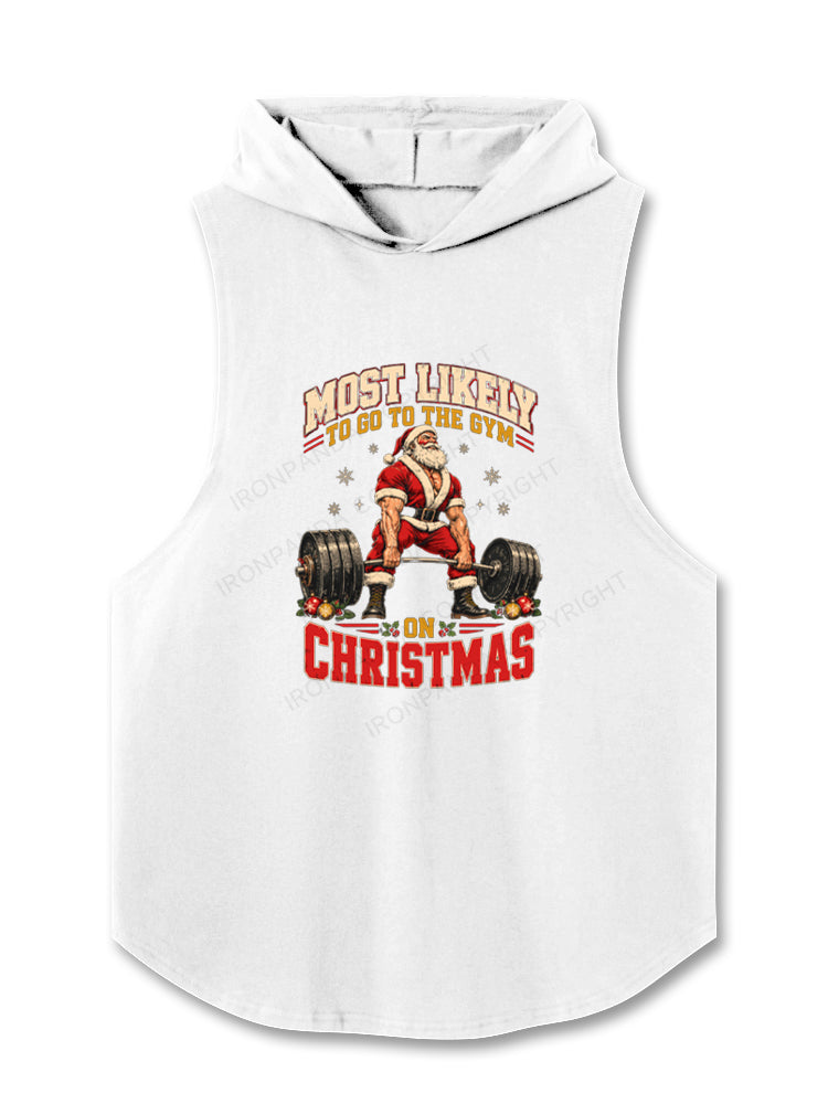 MOST LIKELY TO GO TO THE GYM ON CHRISTMAS SANTA Hooded Tank