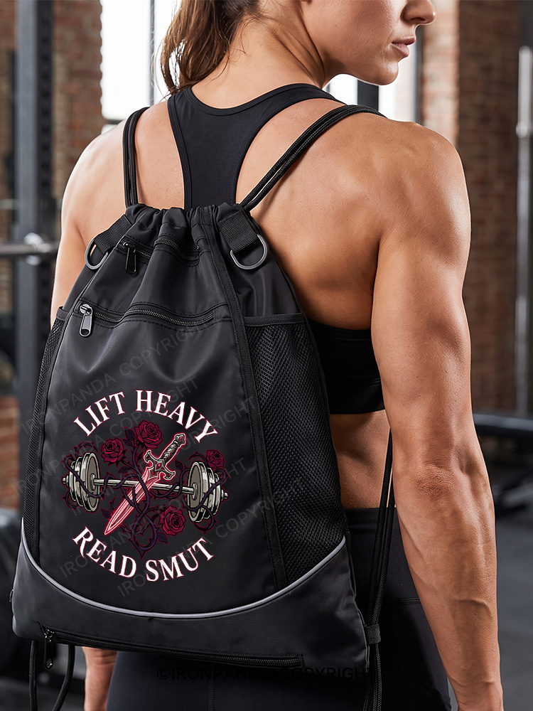 LIFT HEAVY READ SMUT Gym Drawstring Bag