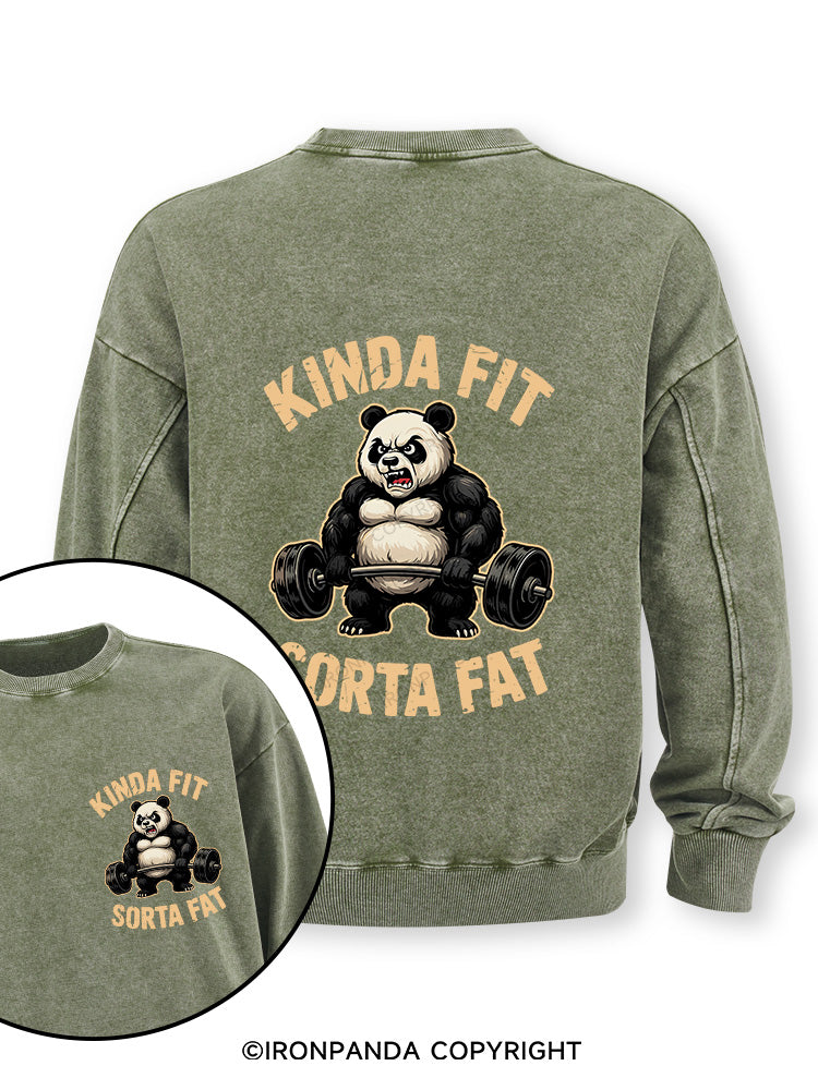 KINDA FIT SORTA FAT PANDA Double-Sided Printed Washed Sweatshirt