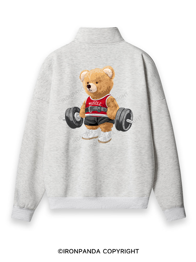 Exercise Bear Back Printed Quarter-Zip Fleece Sweatshirt