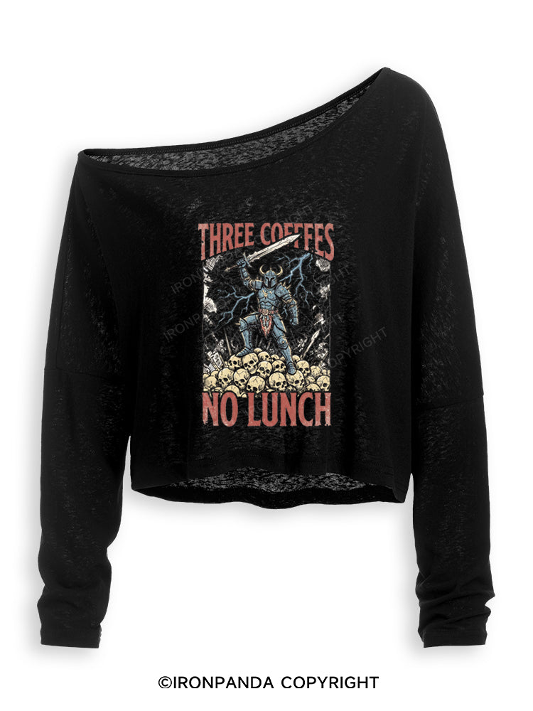 Three Coffees No Lunch Off Shoulder Long Sleeve Crop Top
