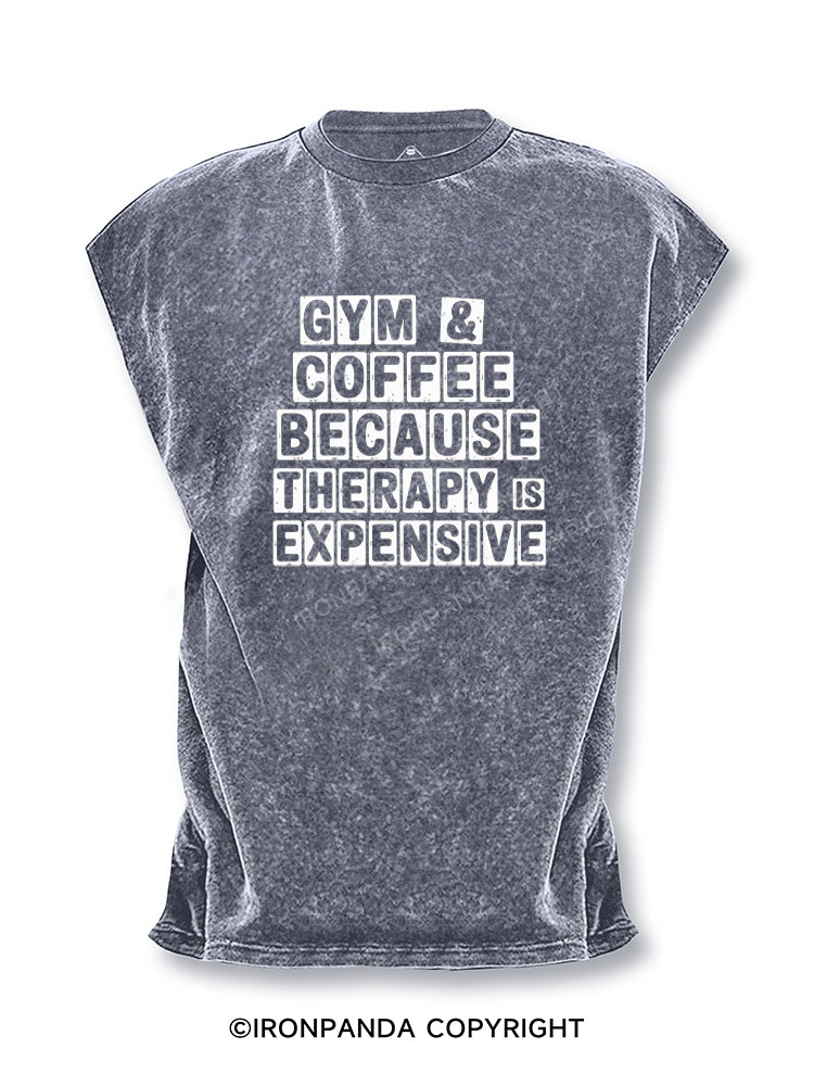 gym & coffee because therapy is expensive Cut Off Tank