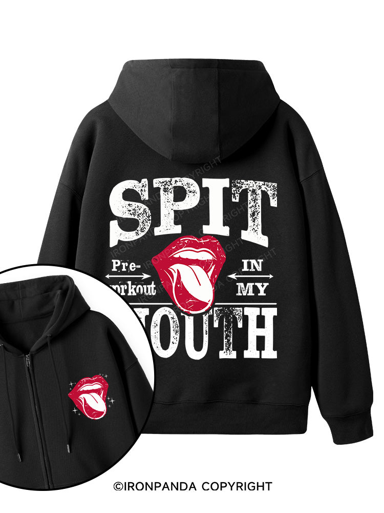 Spit Preworkout In My Mouth letter Double-Sided Printed Fleece Zip Up Hoodie