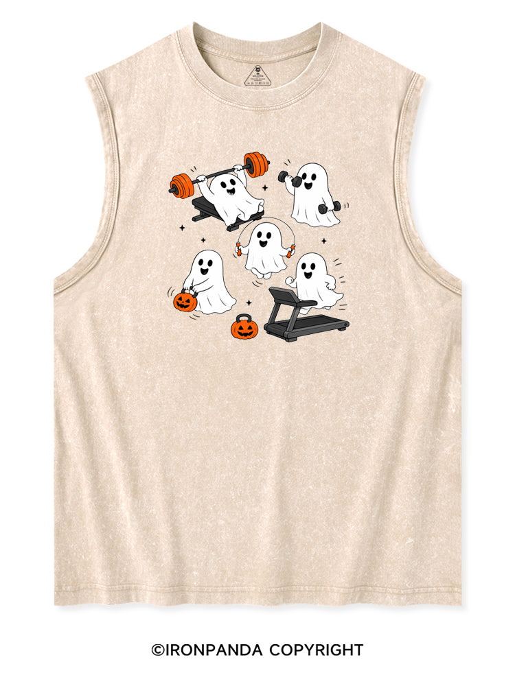 GHOST HALLOWEEN WORKOUT FITNESS Washed Tank