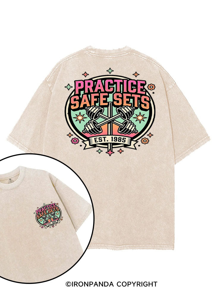 PRACTICE SAFE SETS FUNNY RETRO printed Gym Shirt