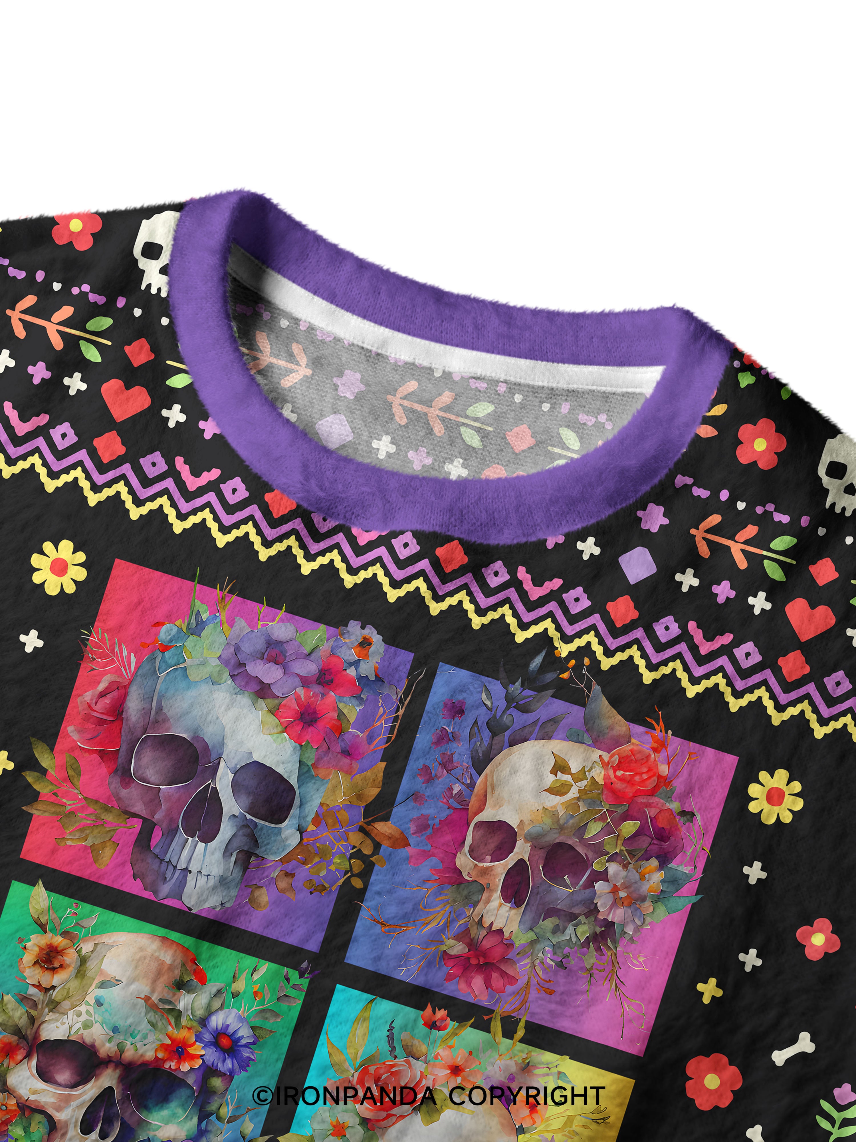 Skull Aesthetic Ugly Fuzzy Fleece Sweater