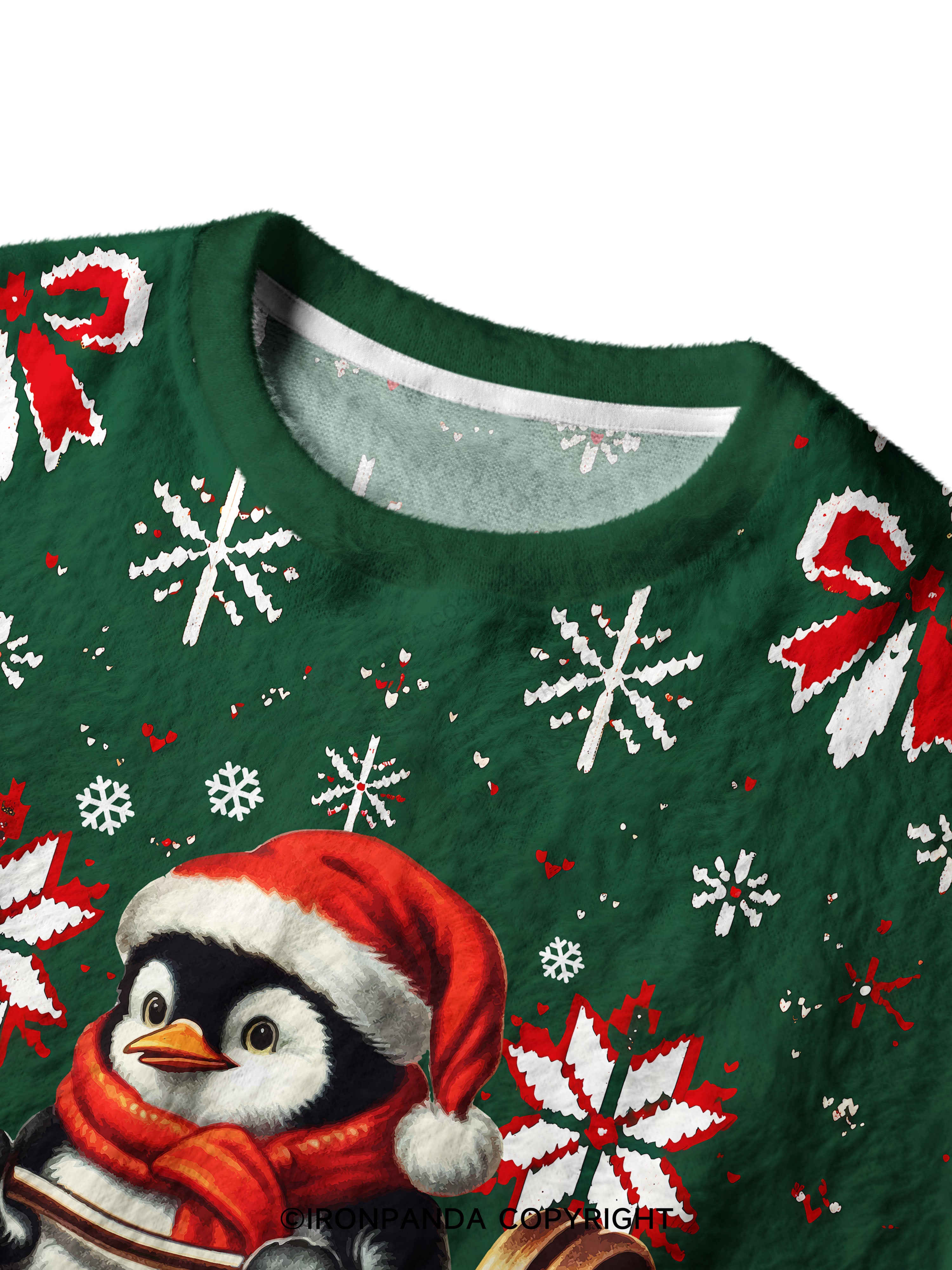 CHRISTMAS DEADLIFT PENGUIN Ugly Fuzzy Fleece Sweater