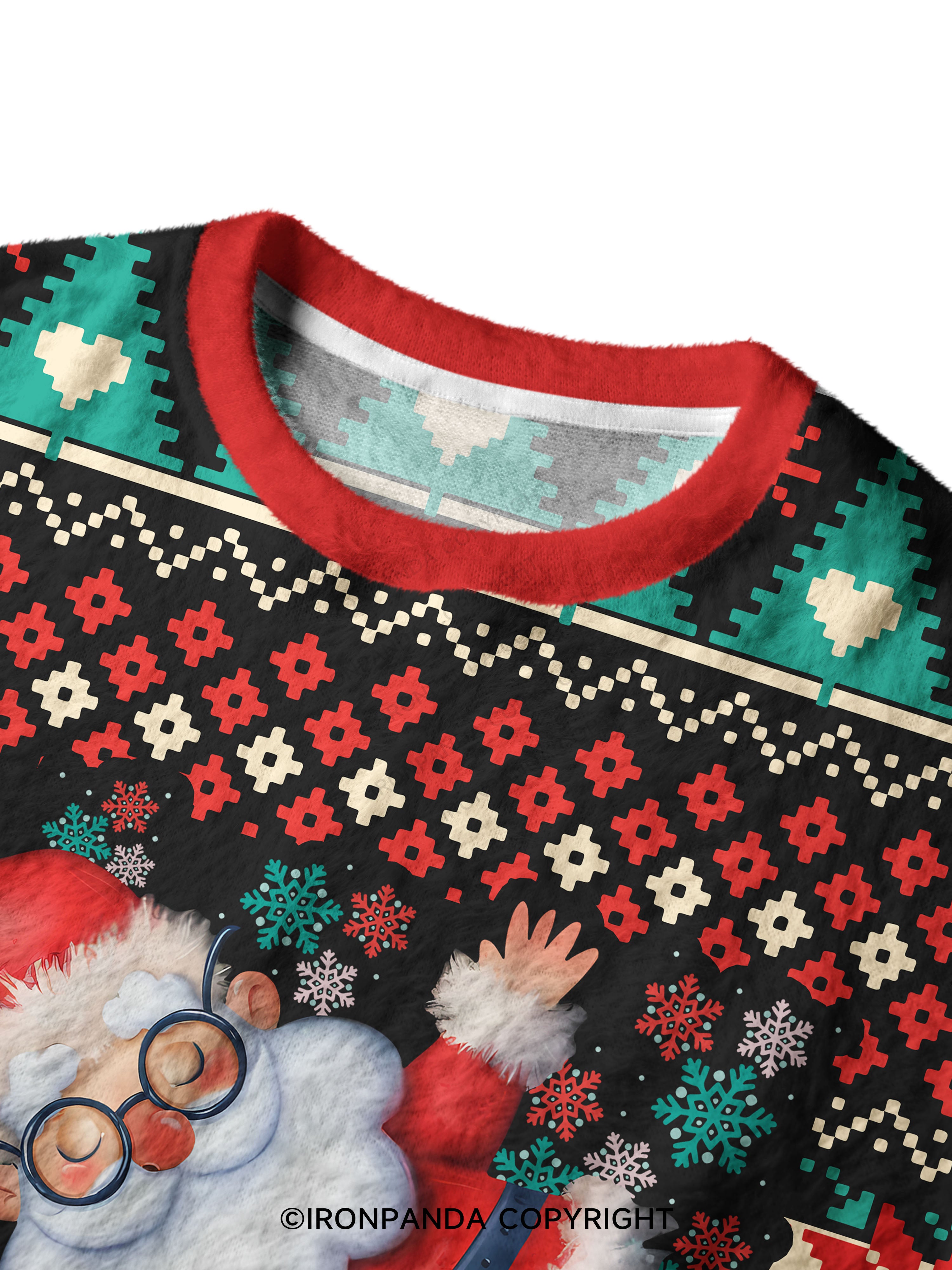 Funny Christmas Santa Knows When You Workout Ugly Fuzzy Fleece Sweater