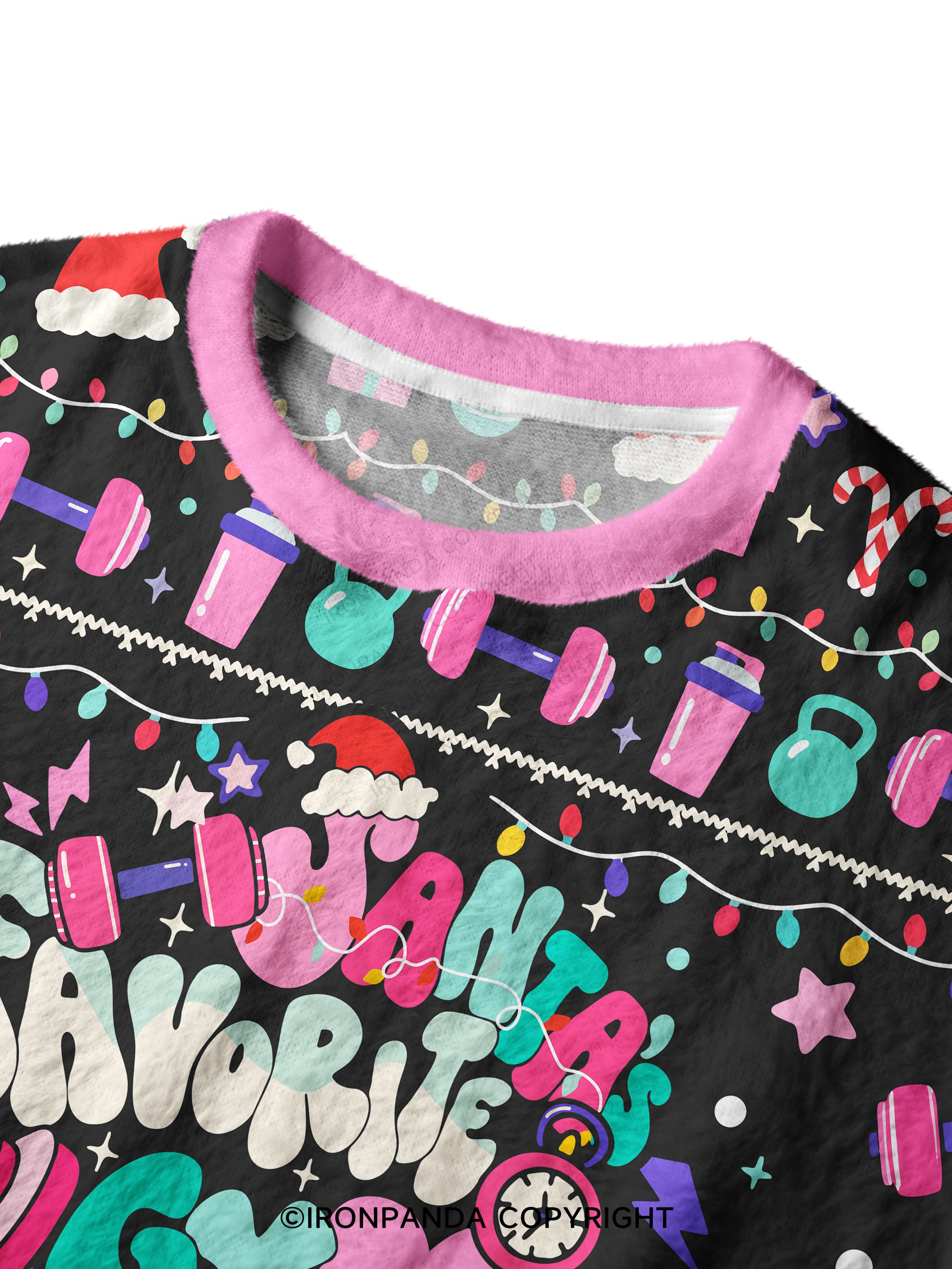 Santa Favorite Gym Girl Ugly Fuzzy Fleece Sweater