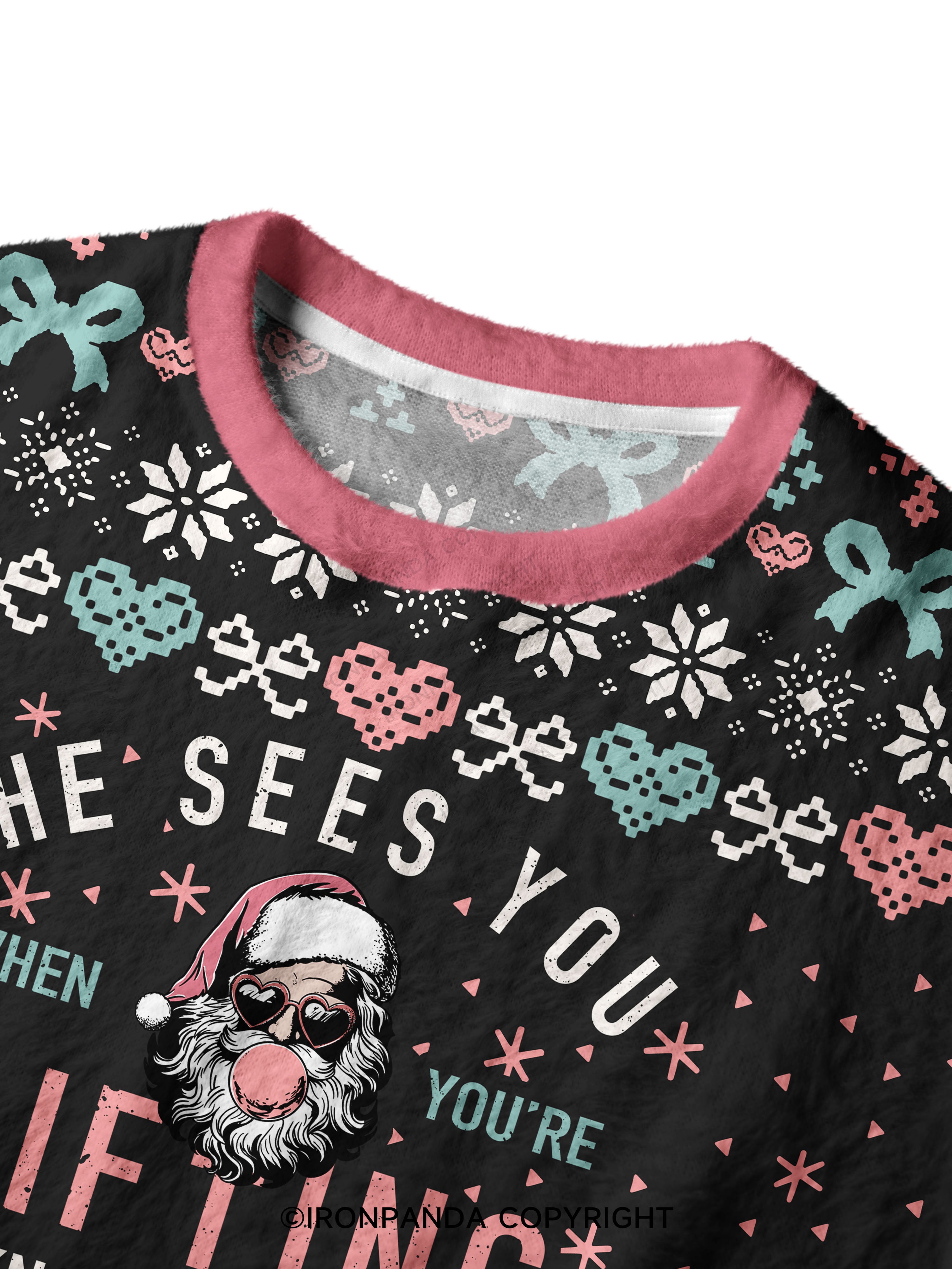 HE SEES YOU WHEN YOU'RE LIFTING Ugly Fuzzy Fleece Sweater