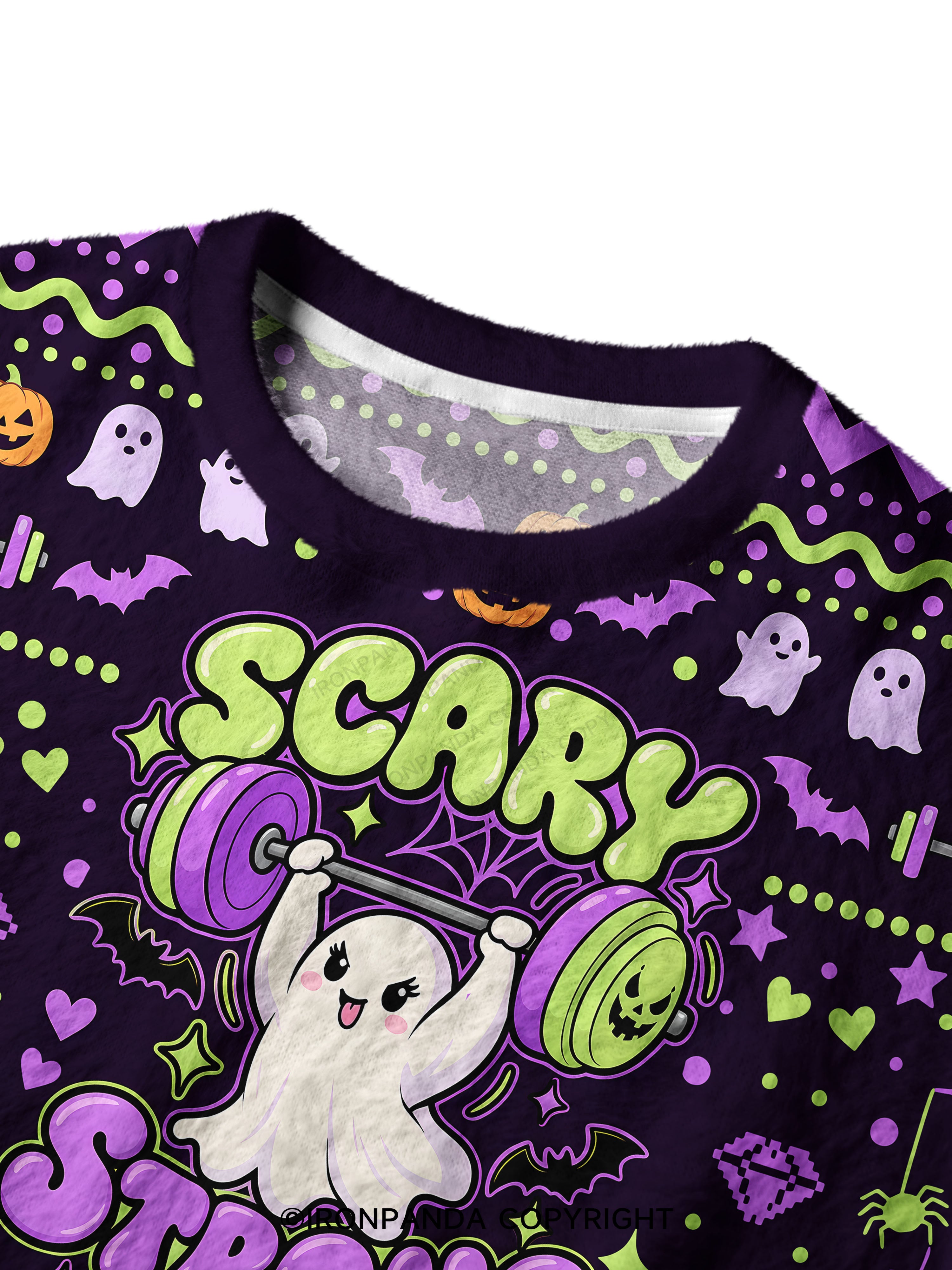 SCARY STRONG HALLOWEEN GHOST Ugly Fuzzy Fleece Sweater