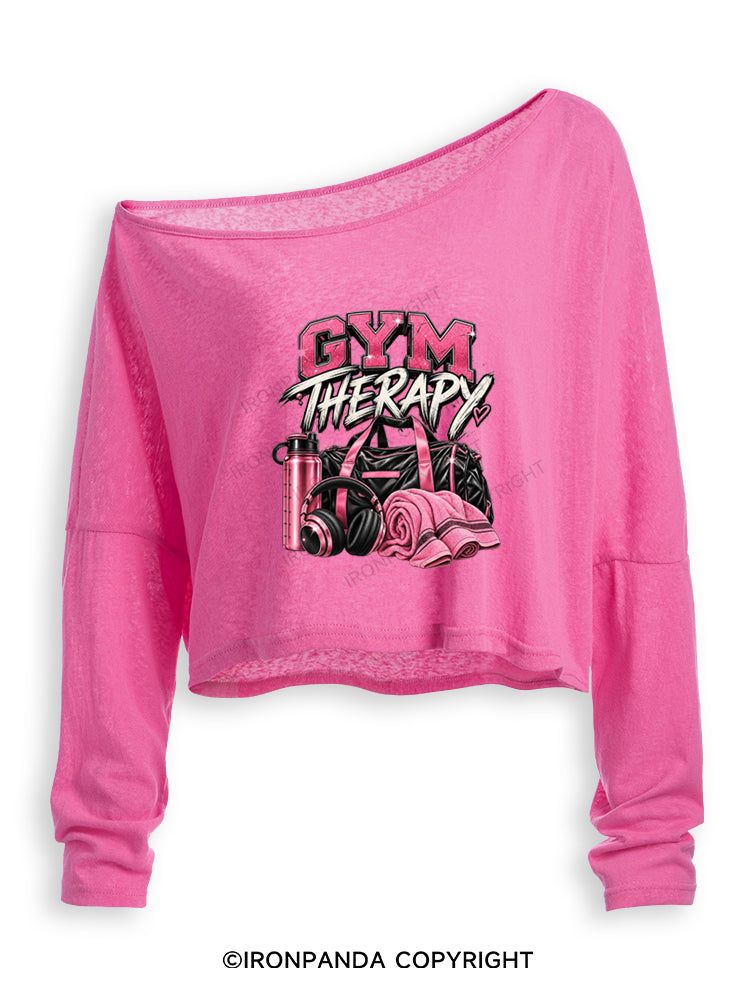 GYM THERAPY PINK FITNESS Off Shoulder Long Sleeve Crop Top