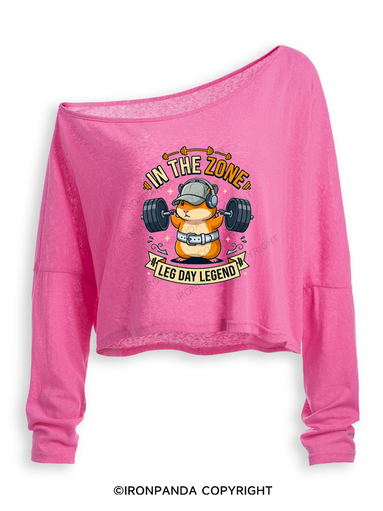 IN THE ZONE LEG DAY LEGEND HAMSTER Off Shoulder Long Sleeve Crop Top