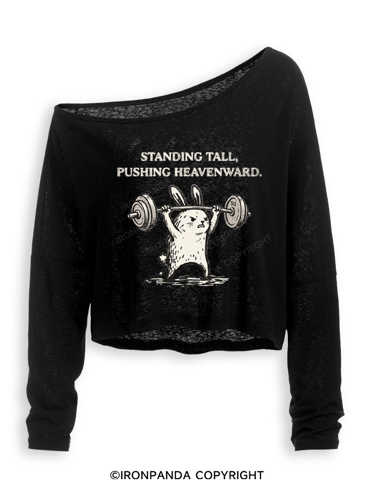 STANDING TALL, PUSHING HEAVENWARD Off Shoulder Long Sleeve Crop Top