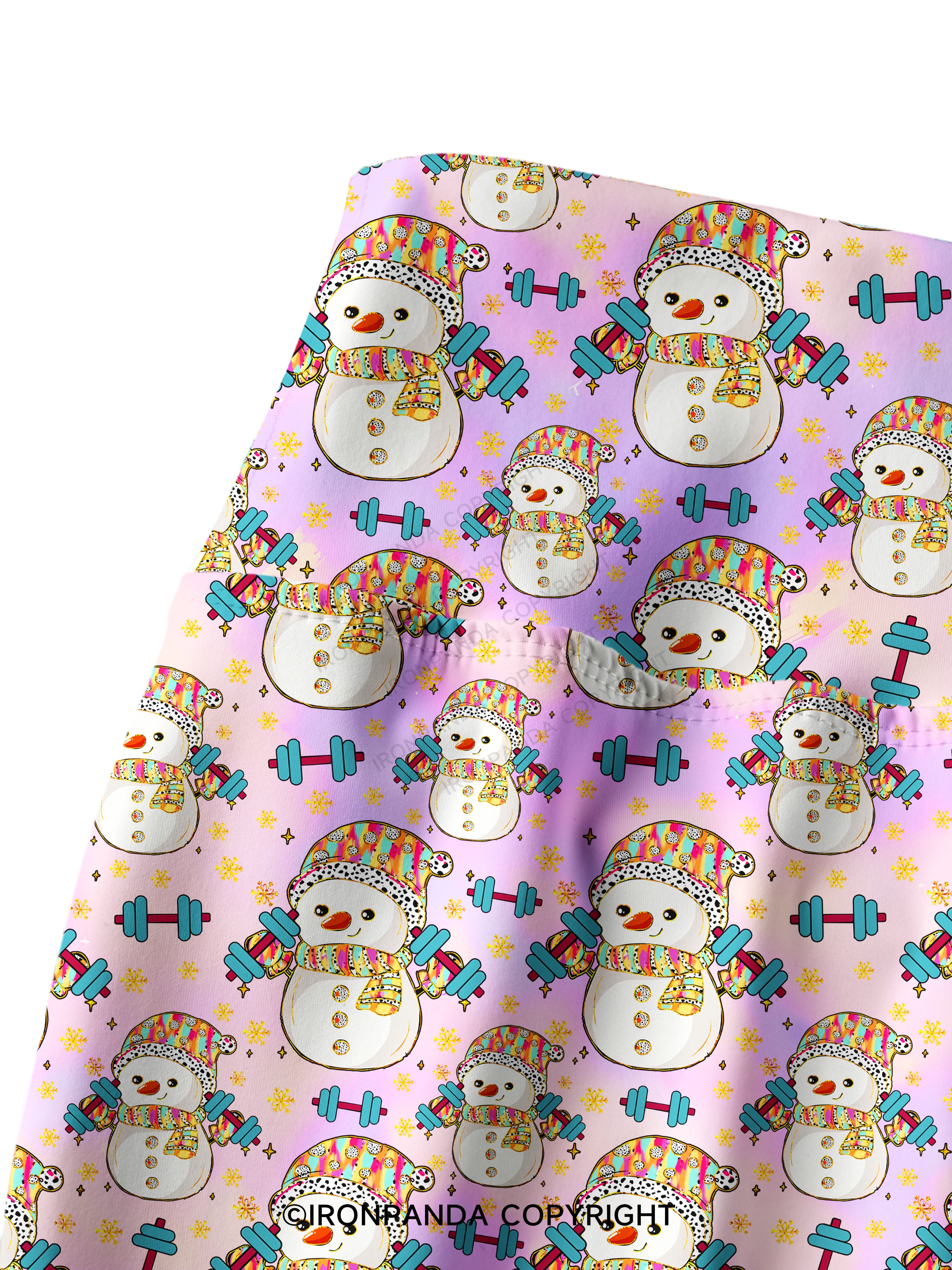 Christmas Weightlifting Snowman Printed Yoga Pants