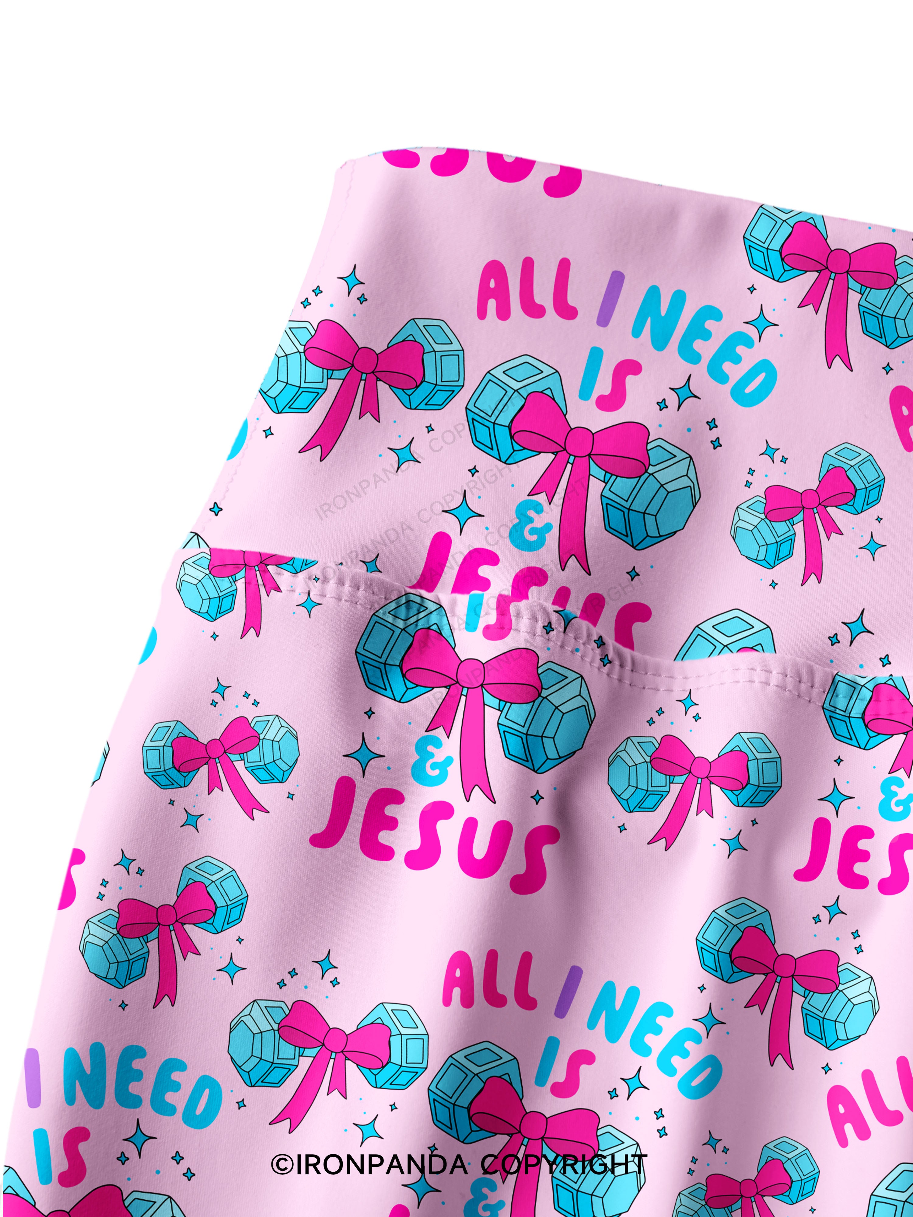 ALL I NEED IS MY WEIGHTS & JESUS Printed Yoga Pants