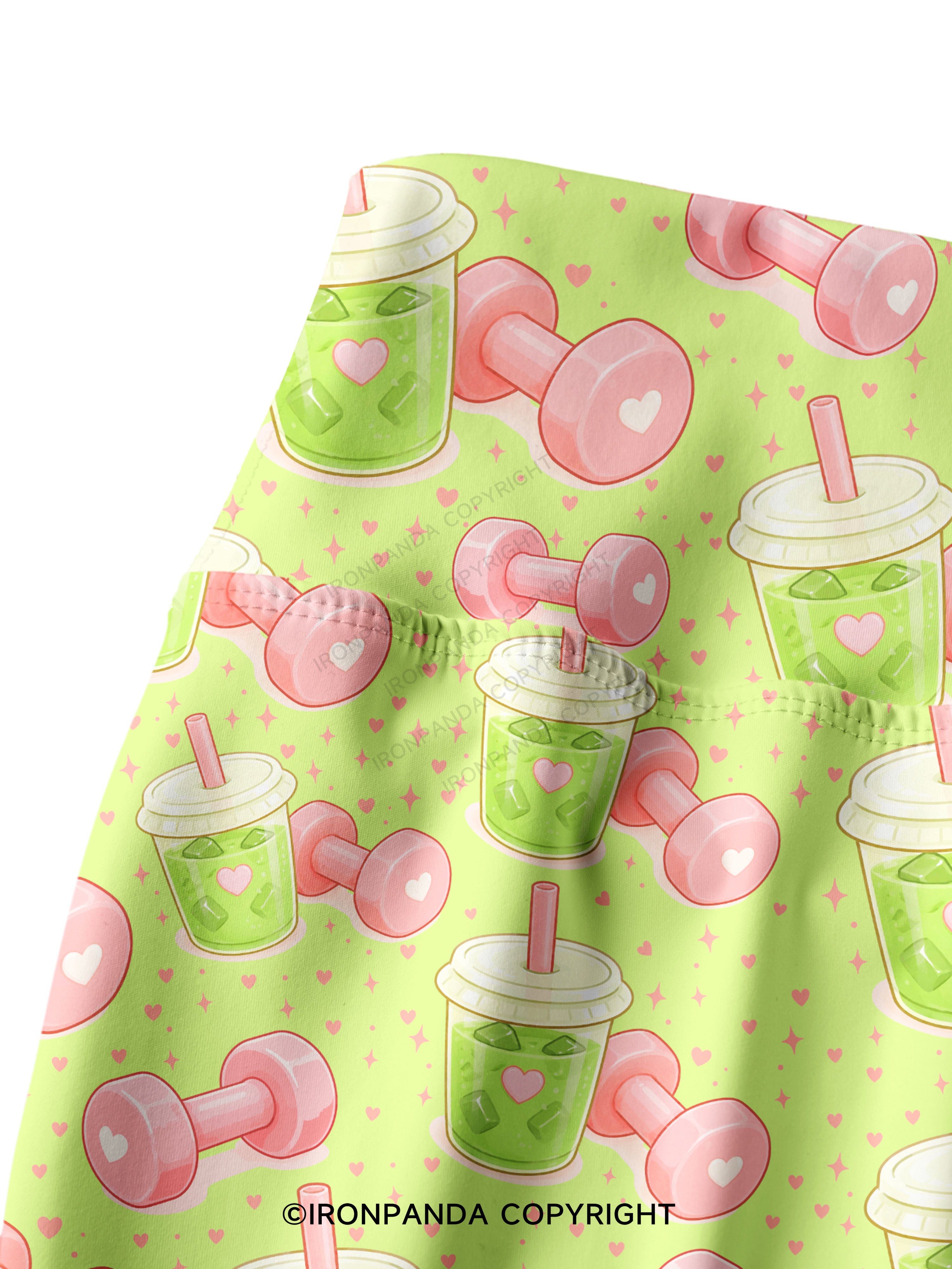 MATCHA & DUMBBELLS Printed Yoga Pants