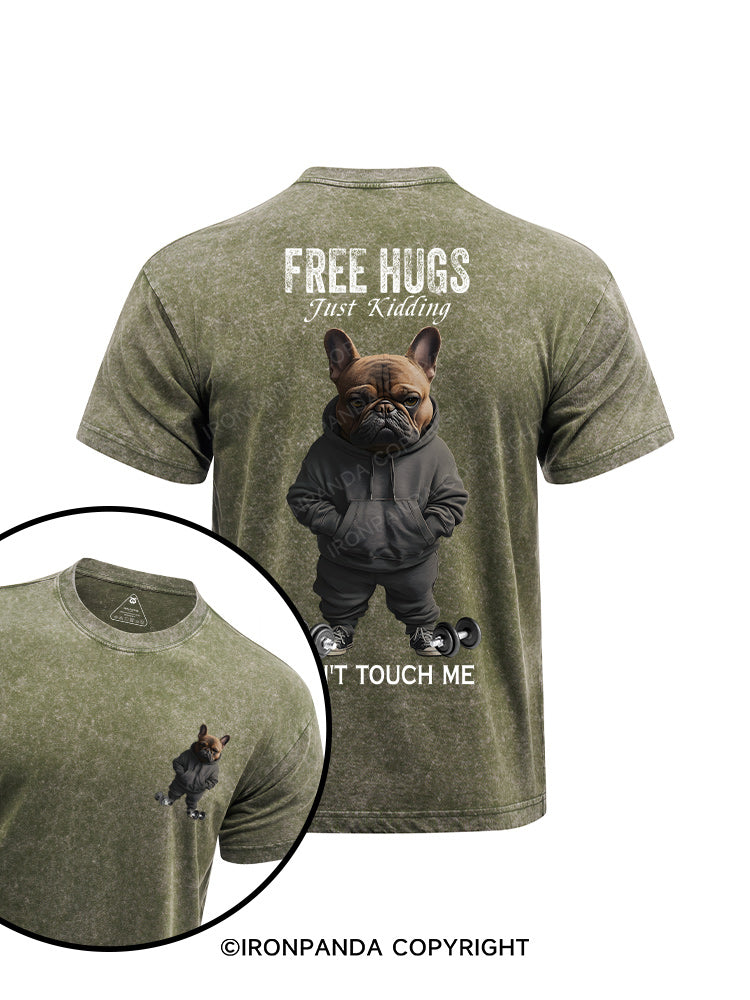free hugs bulldog printed Washed Gym Shirt