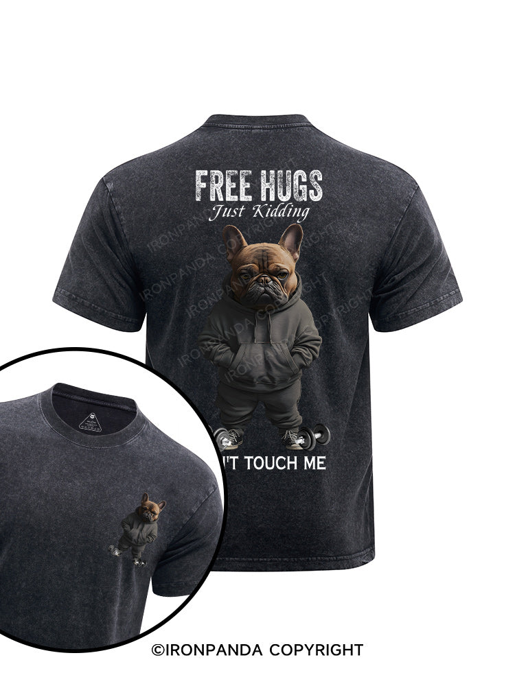 free hugs bulldog printed Washed Gym Shirt