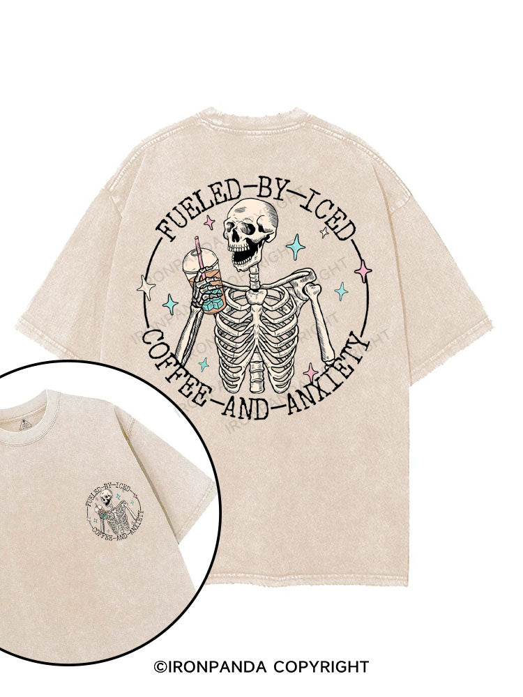 FUELED BY ICED COFFEE AND ANXIETY printed Gym Shirt
