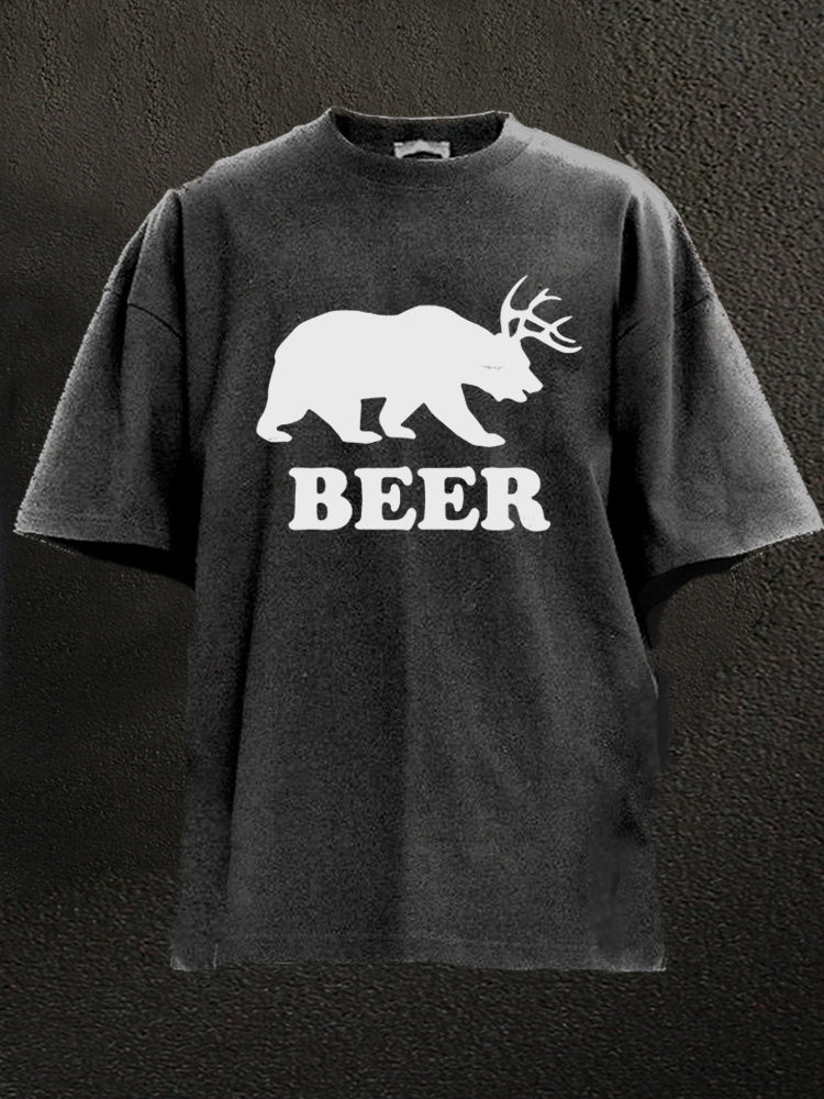 funny beer bear plus deer Washed Gym Shirt