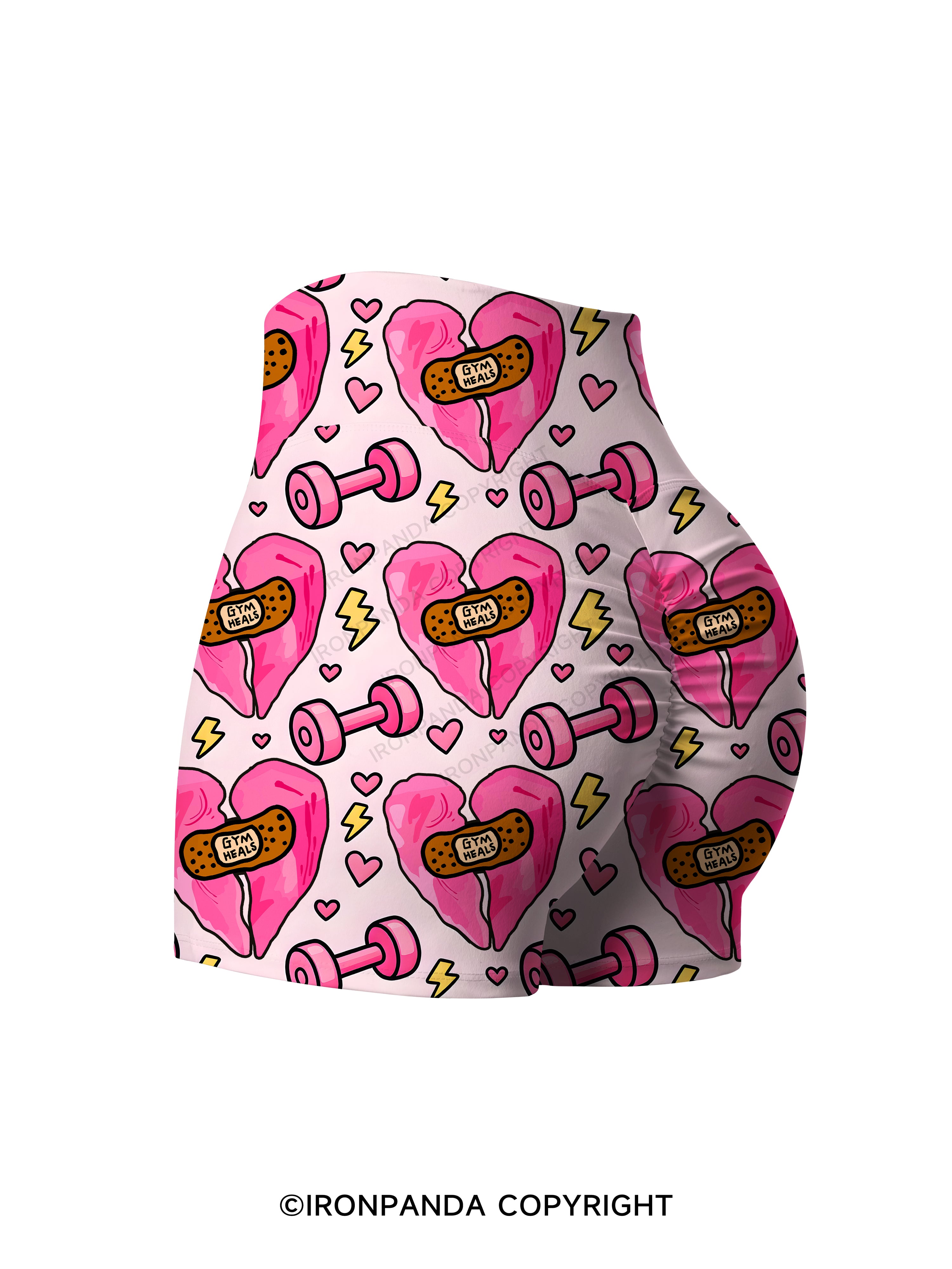 gym heals Pink Heart Printed Yoga Shorts