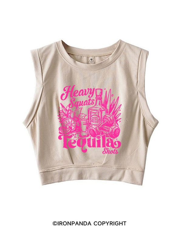 heavy squats & tequila shots SLEEVELESS CROP TOPS