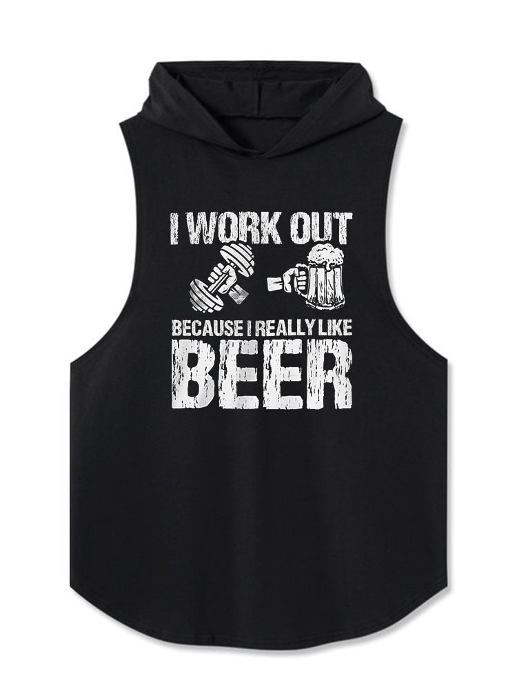 I work out because I really like beer Hooded Tank
