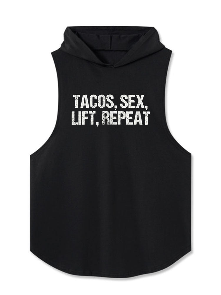 TACOS SEX LIFT REPEAT Hooded Tank