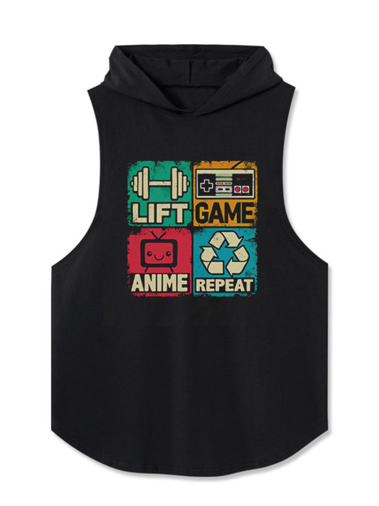 LIFT GAME ANIME REPEAT Hooded Tank