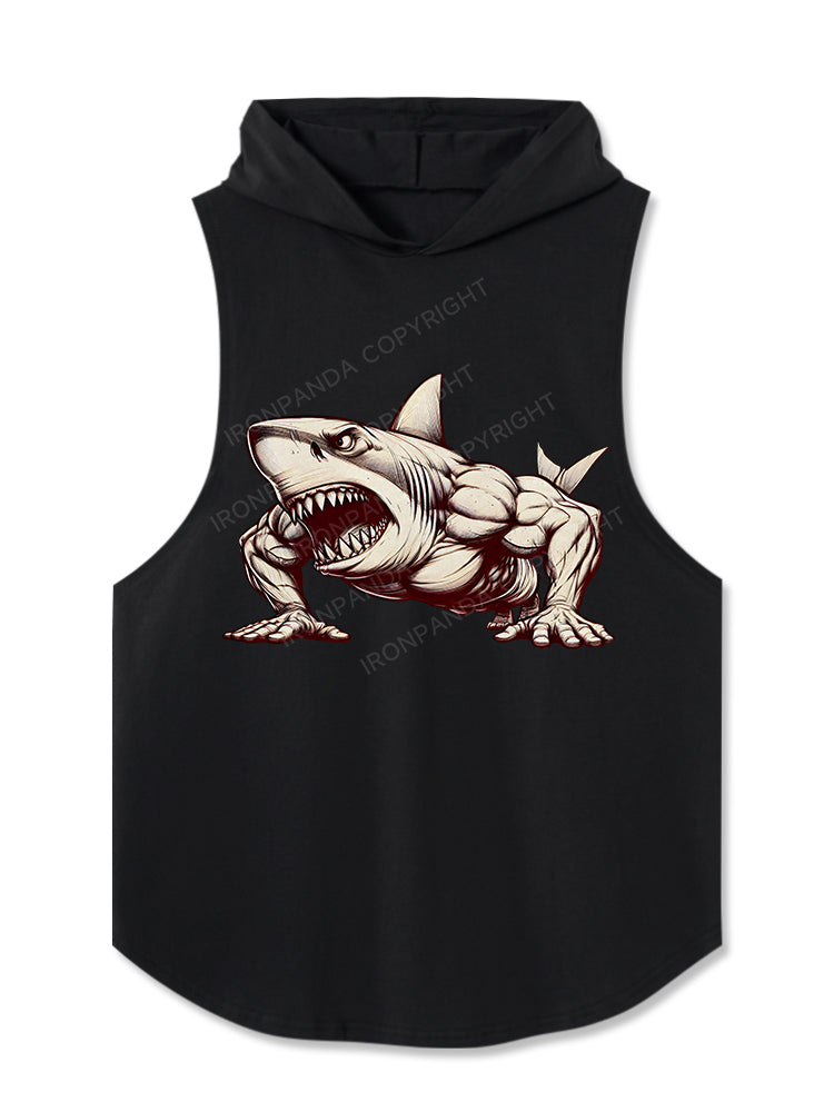Shark doing plank Hooded Tank