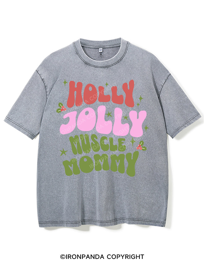 HOLLY JOLLY MUSCLE Mom  VINTAGE GYM SHIRT