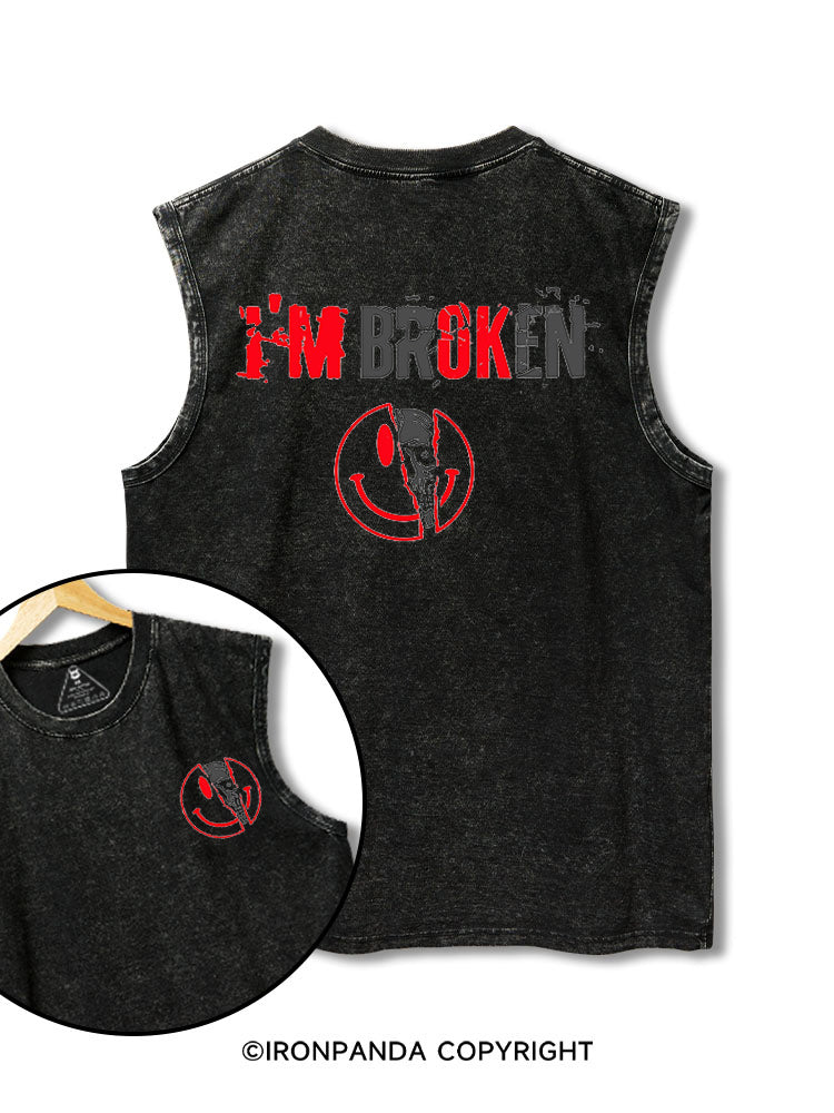 i'm broken printed Washed Gym tank