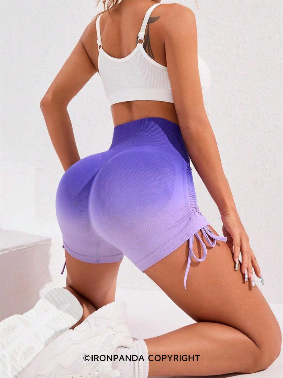 Ombre Drawstring High-Waist Yoga Shorts