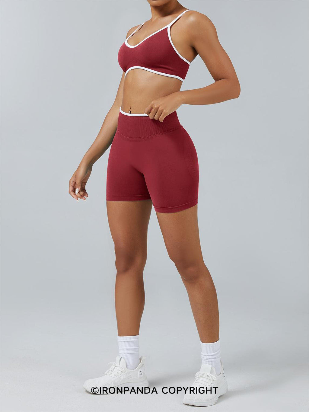 White-Trim Quick-Dry Yoga Shorts Set