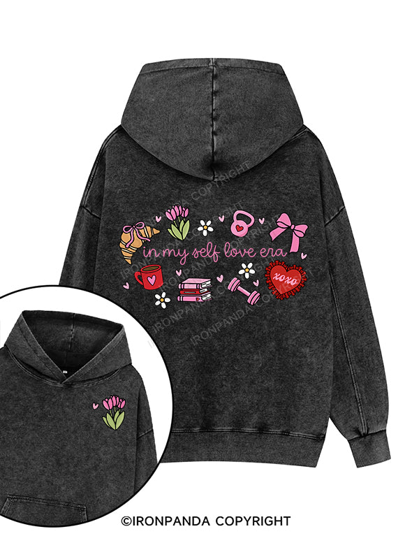 in my self love era Printed Washed Gym Hoodie