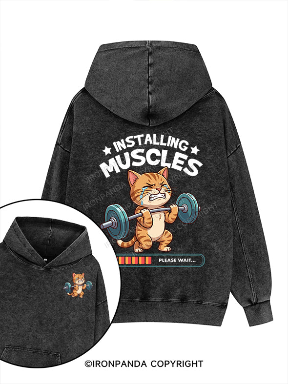 installing muscles Printed Washed Gym Hoodie