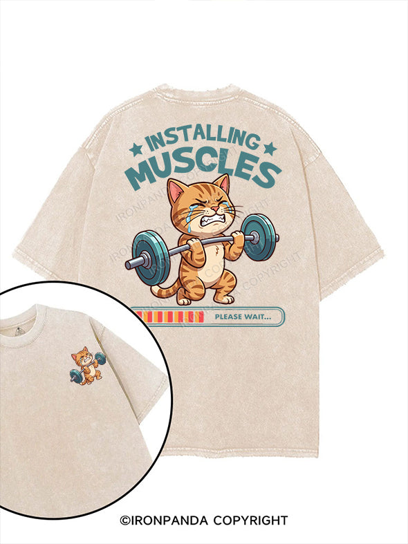 installing muscles printed Gym Shirt