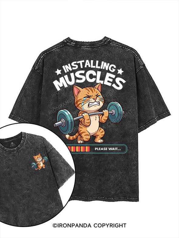 installing muscles printed Gym Shirt
