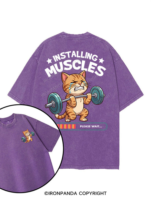 installing muscles printed Gym Shirt