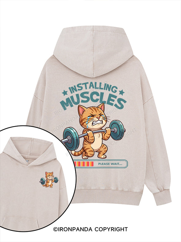 installing muscles Printed Washed Gym Hoodie