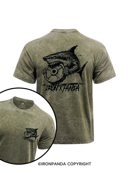 Eat, Lift Heavy, Repeat printed Washed Gym Shirt