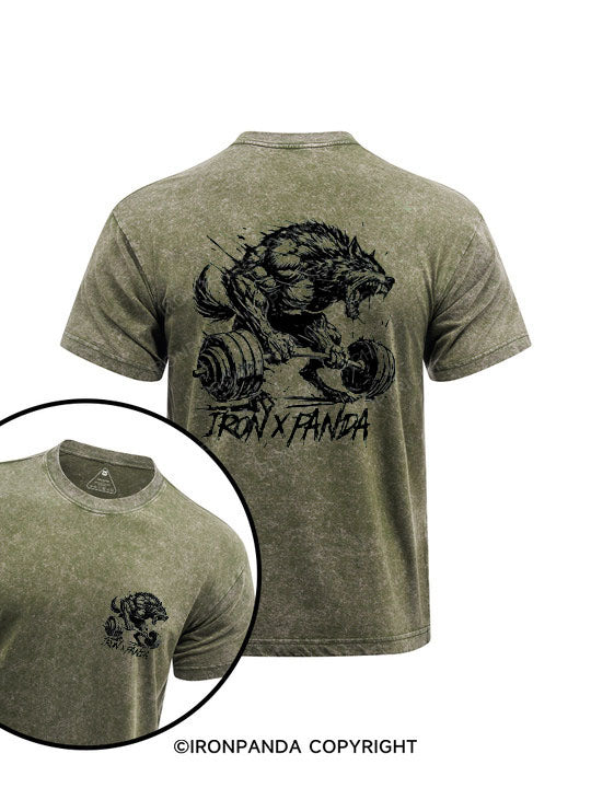 Deadlift Wolf printed Washed Gym Shirt