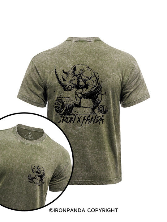 Rhino Power printed Washed Gym Shirt