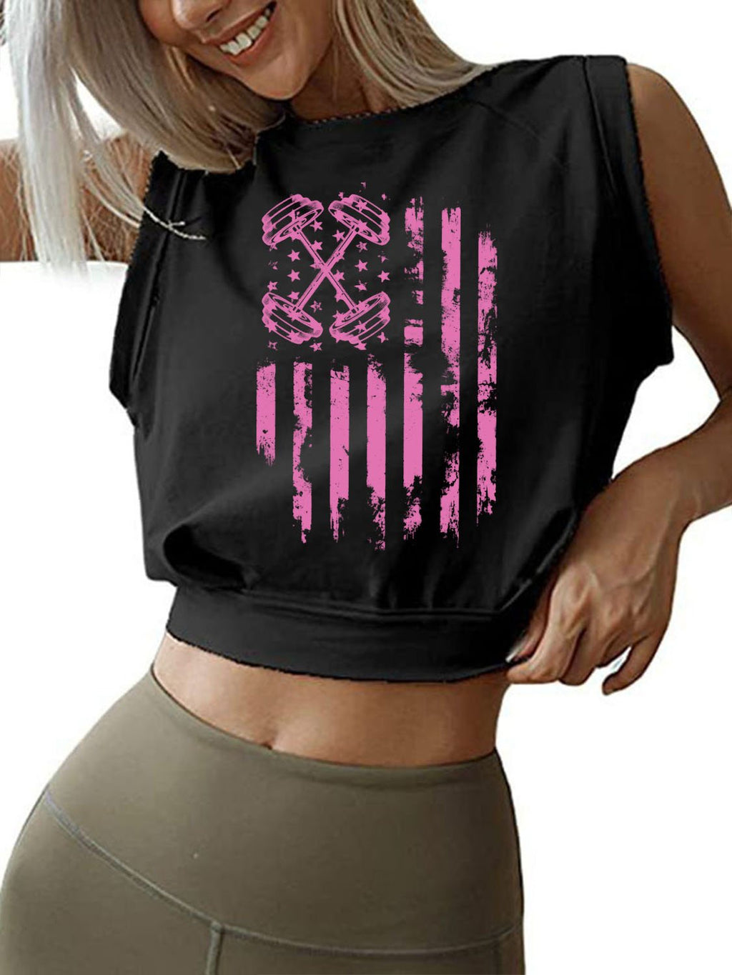 BARBELL FLAG Sleeveless Crop Tops