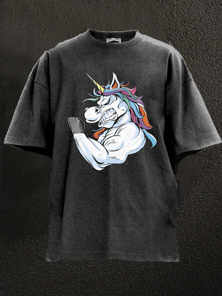 muscular unicorn Washed Gym Shirt