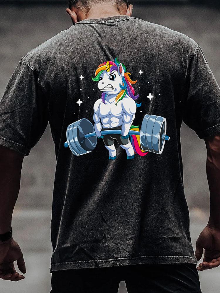 Weightlifting Unicorn back printed Washed Gym Shirt