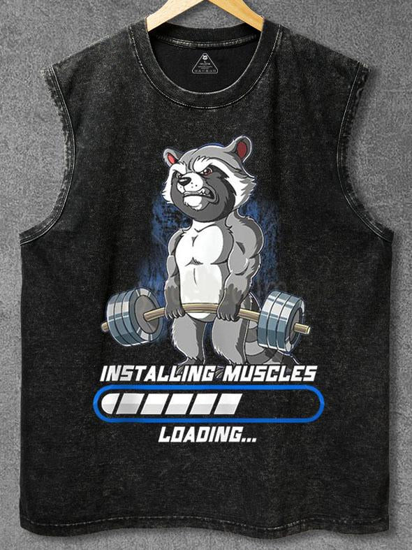 Bodybuilding Installing Muscles raccoon Washed Gym Tank